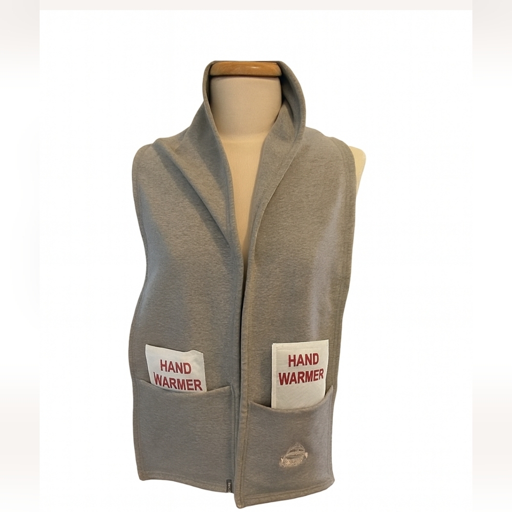 Gray Scarf With Pockets To Put In Hand WARMERS. Colonial Figure Skating Emblem